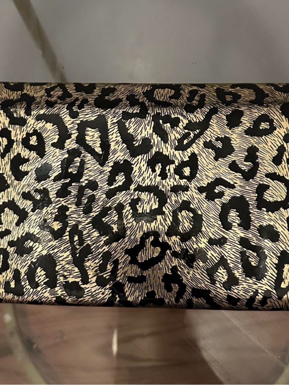 Leopard Print Metallic Envelope Clutch - Gold and Black - Picture 2 of 3